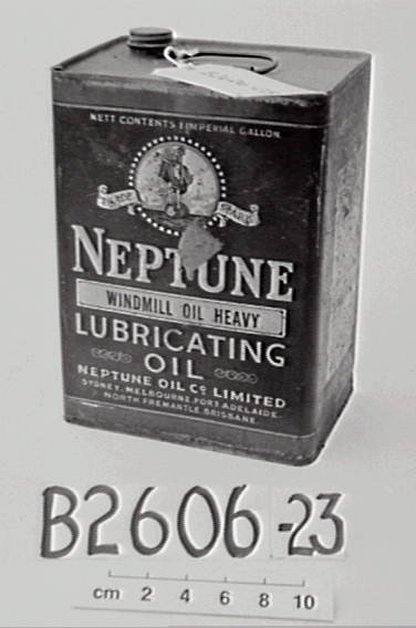 An oil can for 'Neptune Windmill Lubricating Oil'