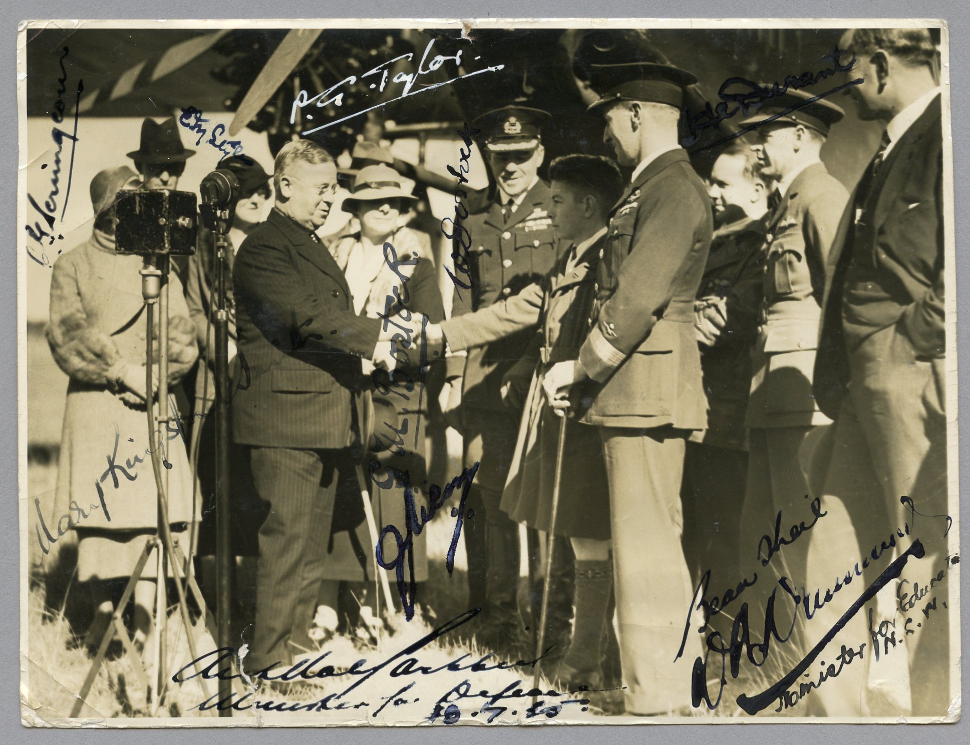 Photograph of the handing over of the "Southern Cross" aircraft at Richmond, NSW, 1935