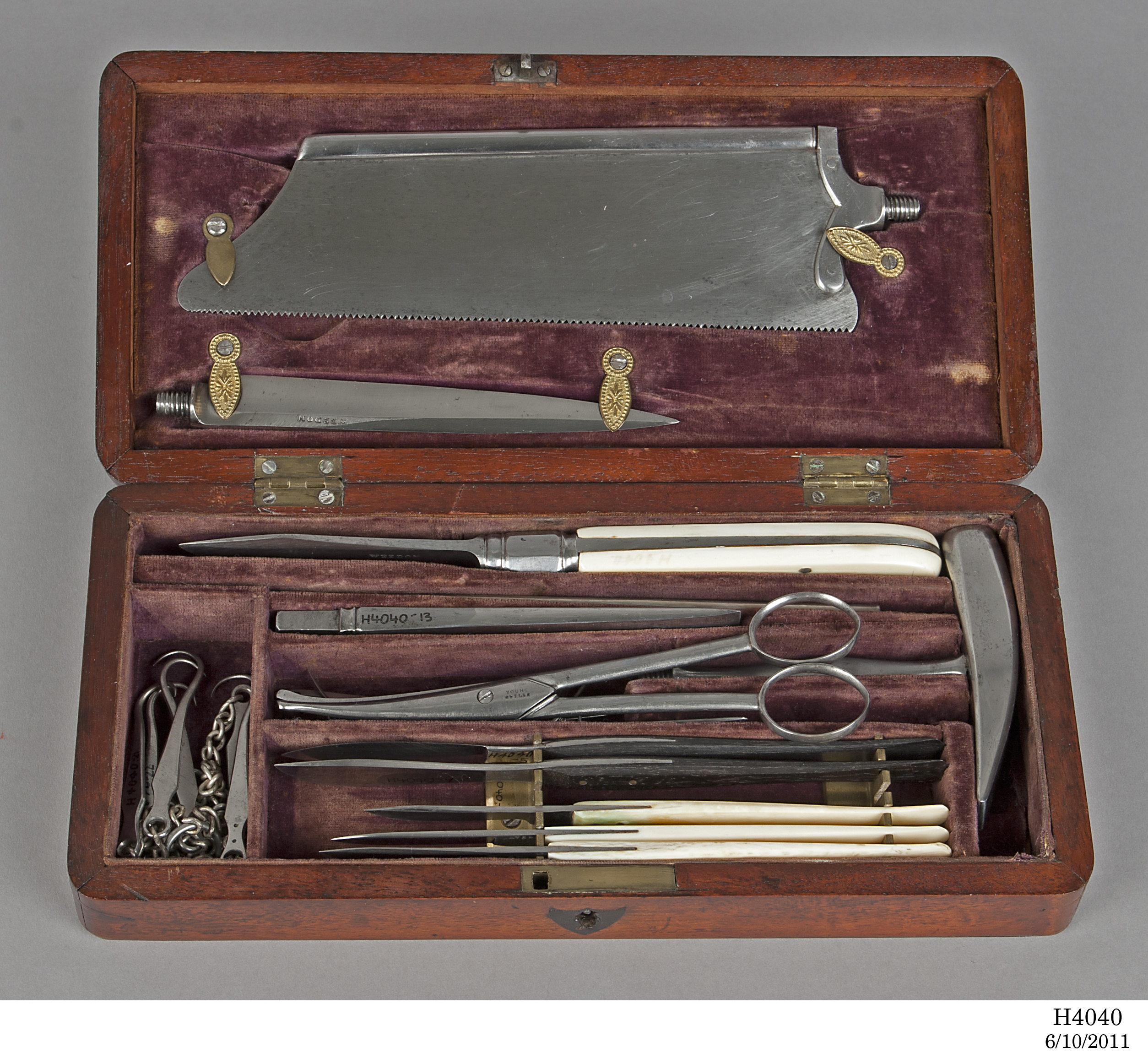 Set of Weedon post-mortem instruments used by Dr Charles Nathan in Sydney, 1830-1860