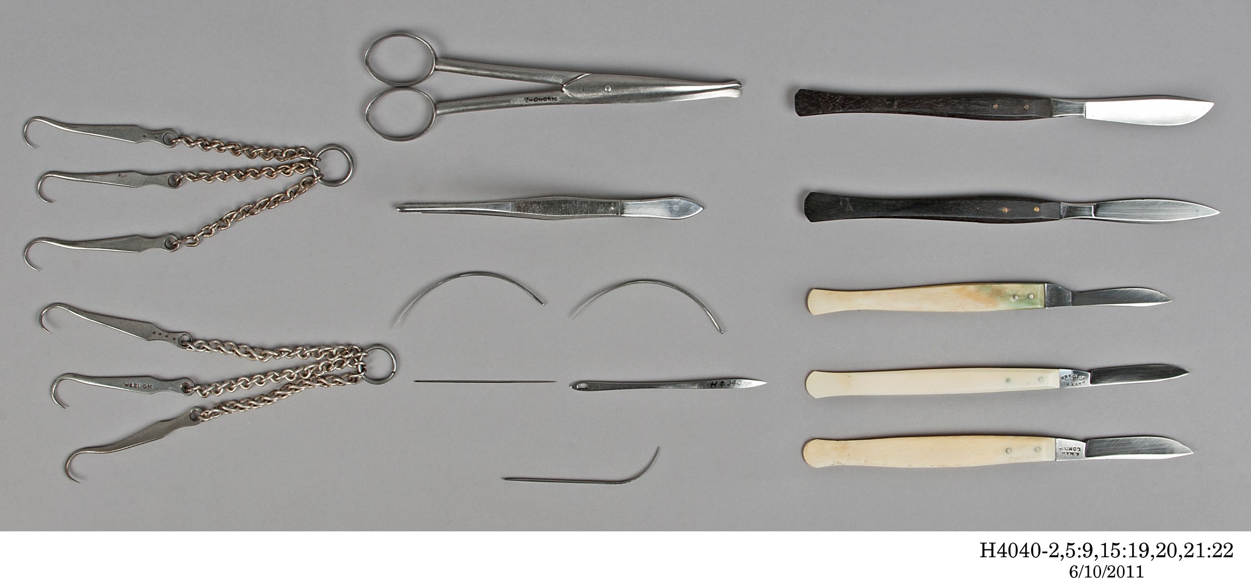 Set of Weedon post-mortem instruments used by Dr Charles Nathan in Sydney, 1830-1860