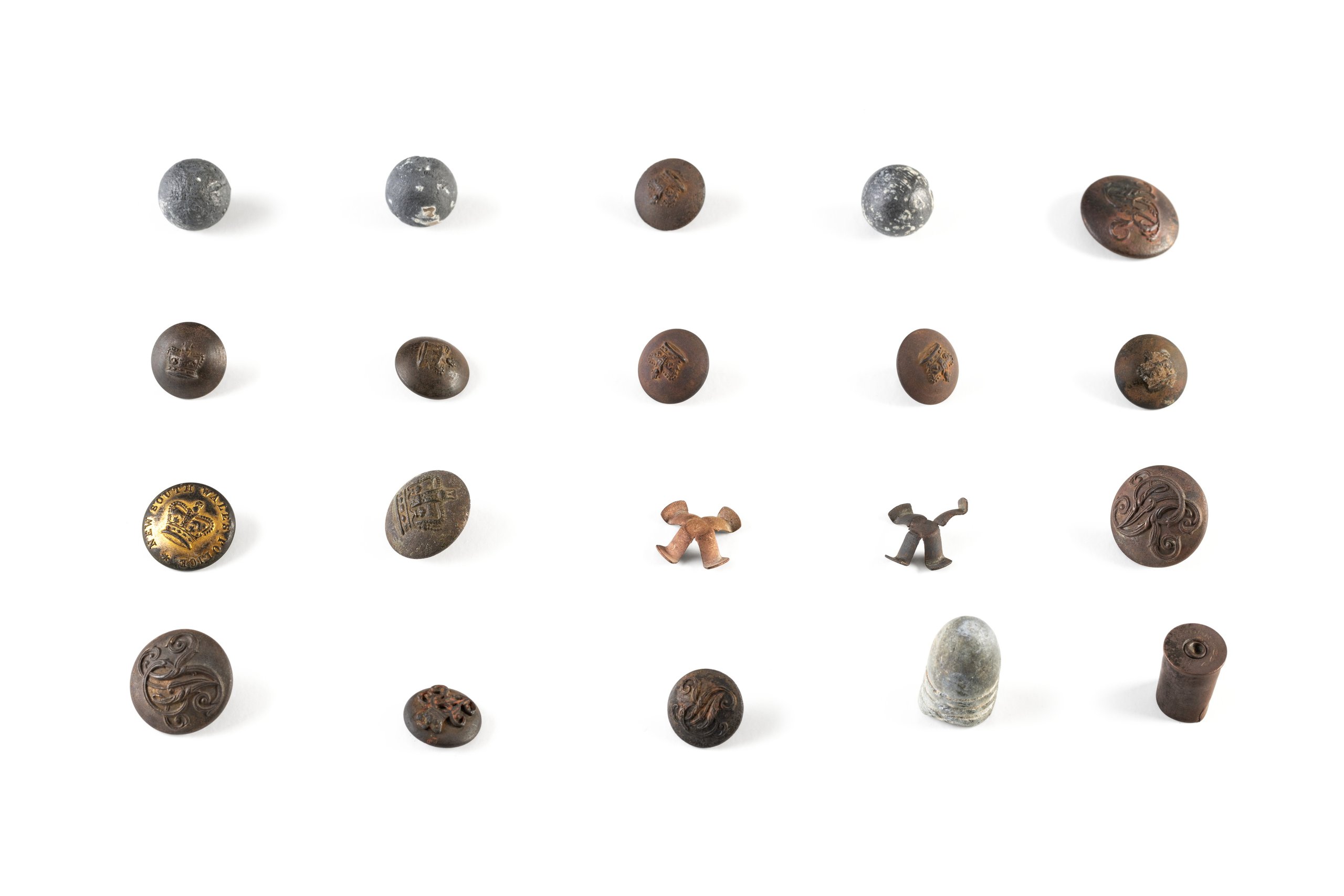 Collection of Australian Native Police buttons and ammunition