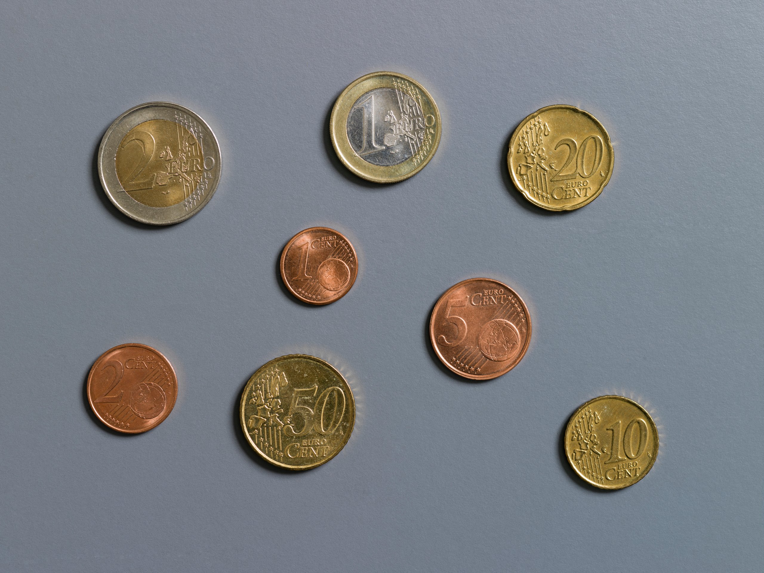 2 Cent Euro Coin, 20 Euro Note, 5 Euro Note, 1 Cent Euro Coin