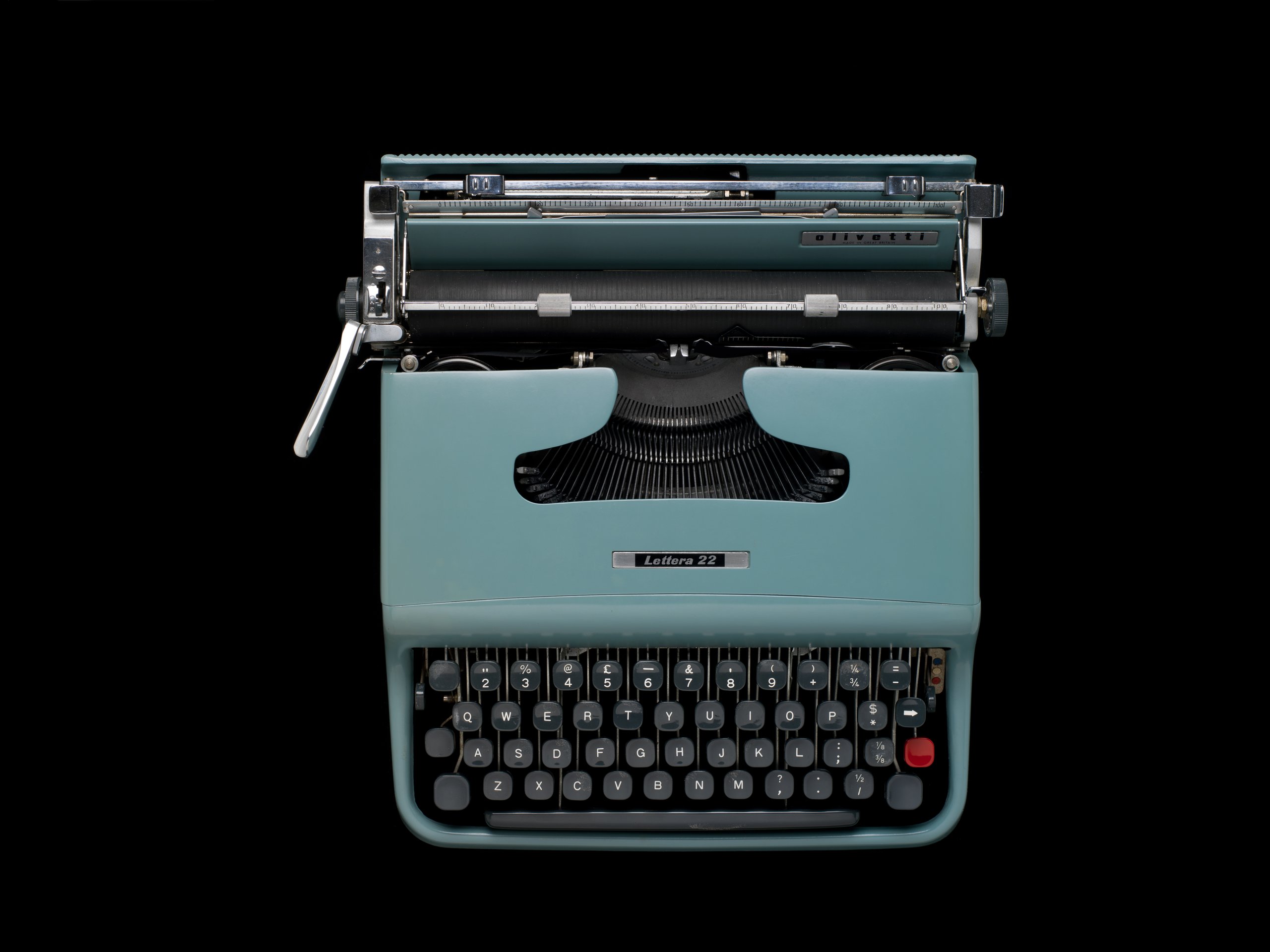 Olivetti 'Lettera 22' portable typewriter made in Glasgow