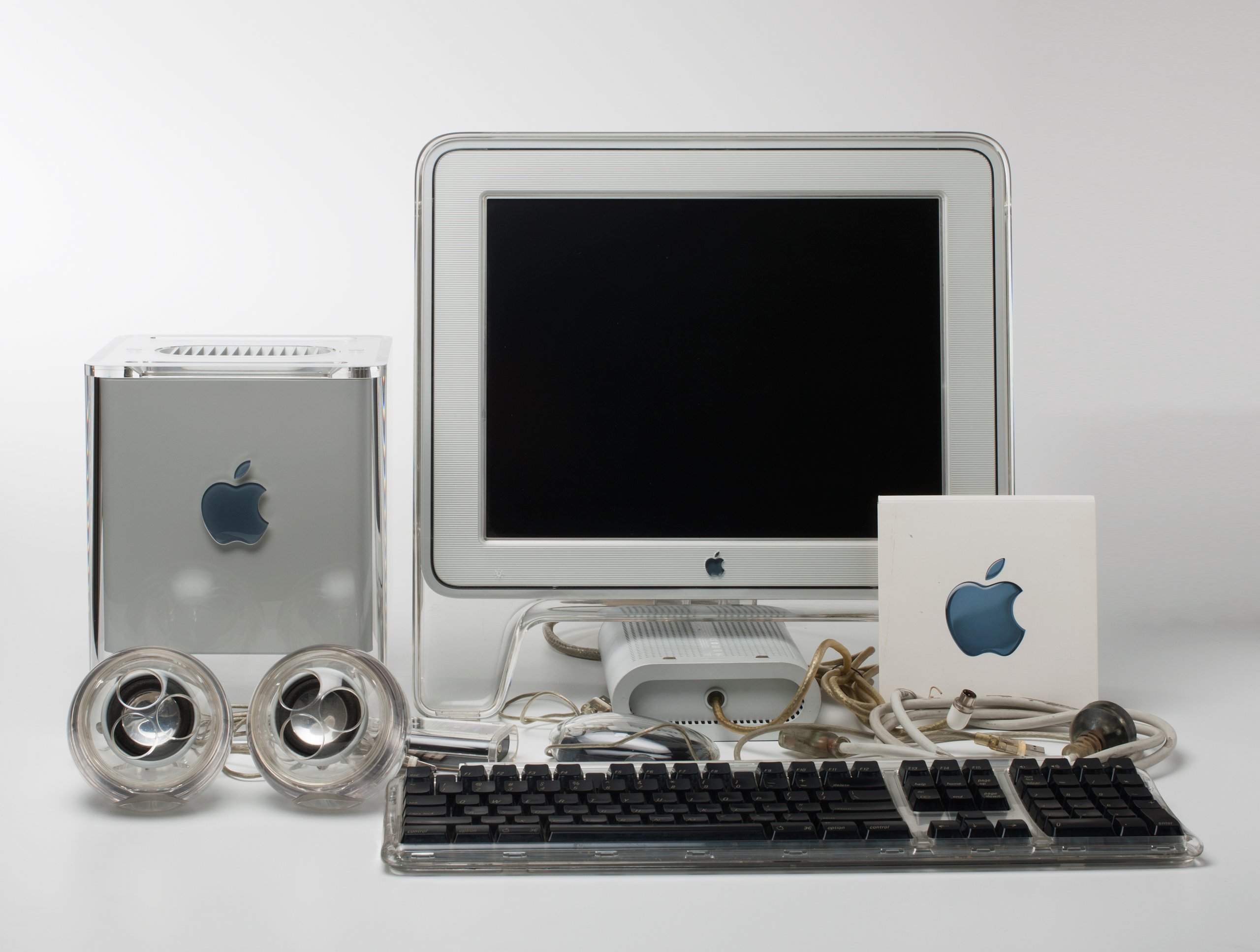 Apple Power Mac G4 Cube computer with accessories