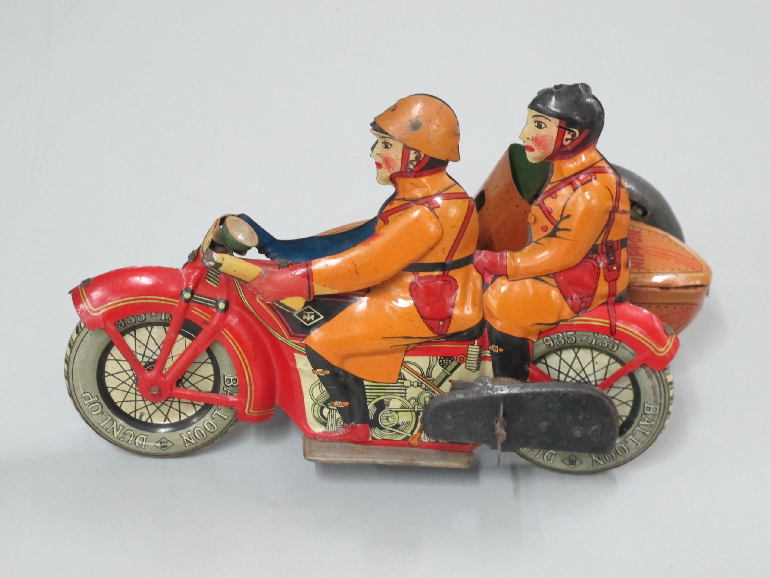 Powerhouse Collection Modern Toys military motorcycle and side car made by Maysudaya Japan c.1935
