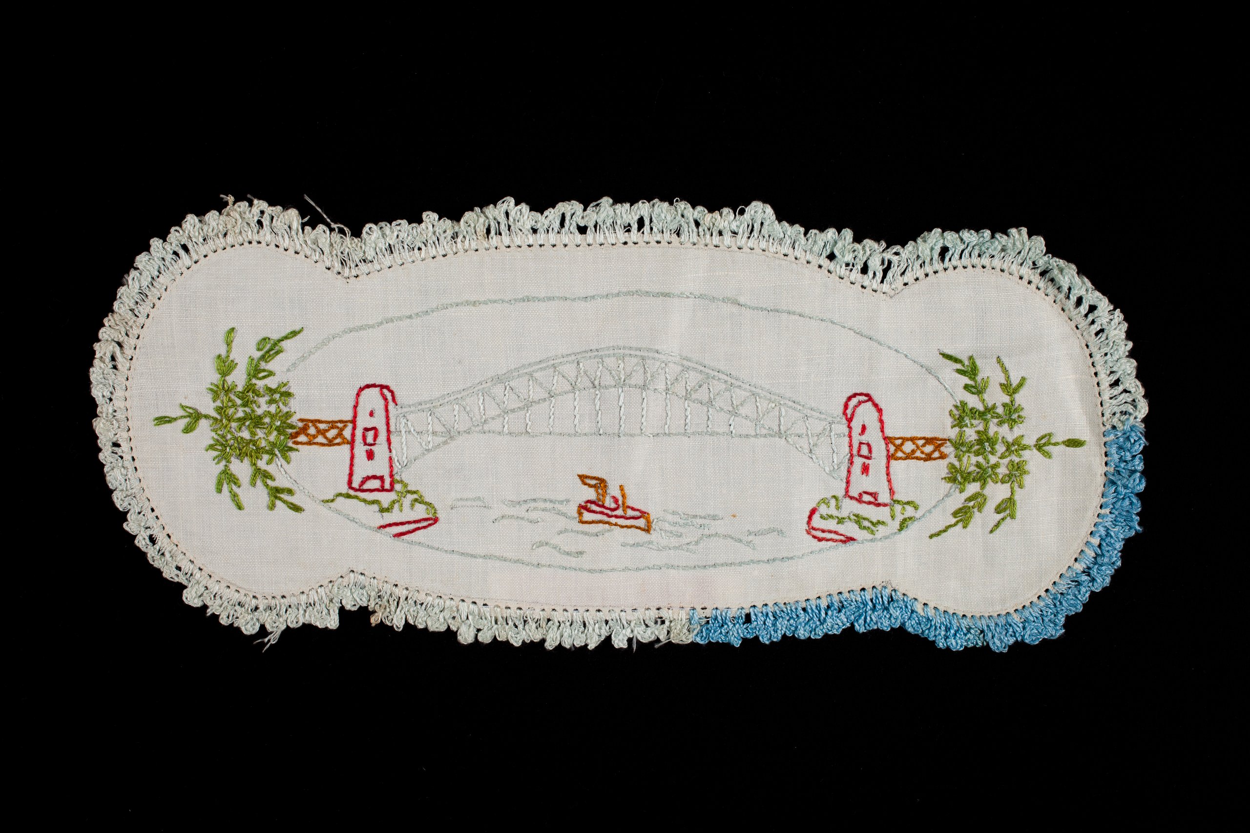 Embroidered sandwich doily, 'Sydney Harbour Bridge'