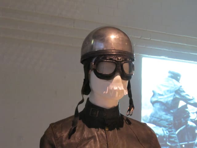 Powerhouse Collection - Motorcycle helmet and goggles used by George Schwarz Powerhouse Collection - Motorcycle helmet and goggles used by George Schwarz