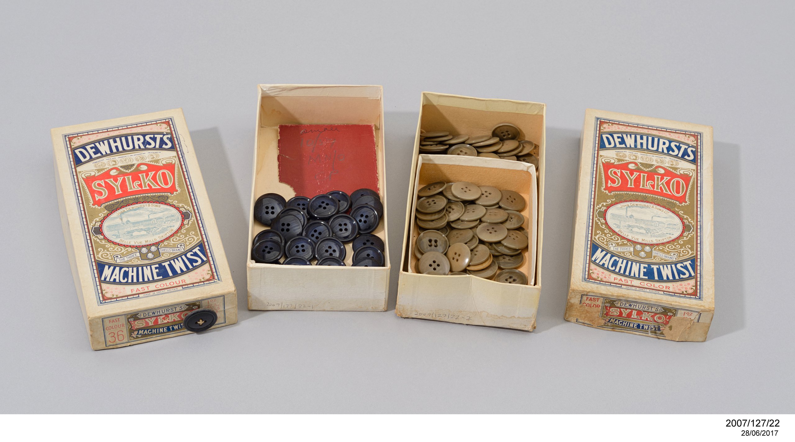 Boxes of buttons used by Ron and Maxwell Gillman