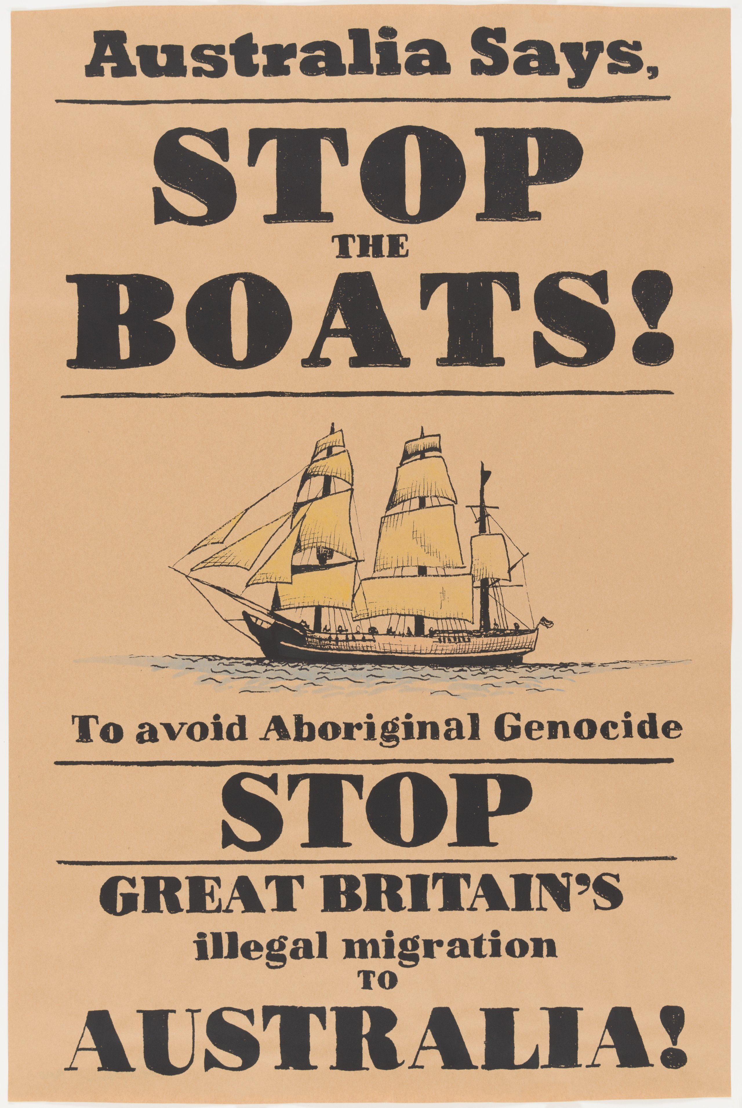 Poster, 'STOP the BOATS', designed by Peter Drew