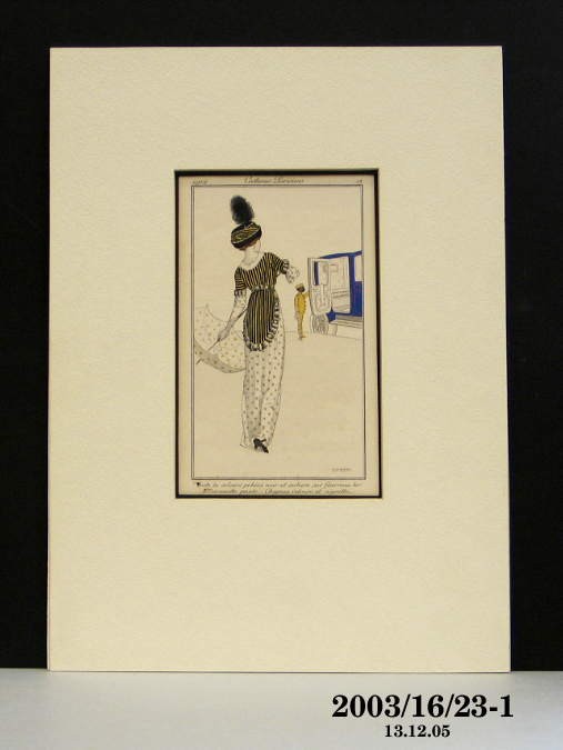 Fashion plate and mount from 'Journal des Dames et des Modes' designed by Fernand Simeon