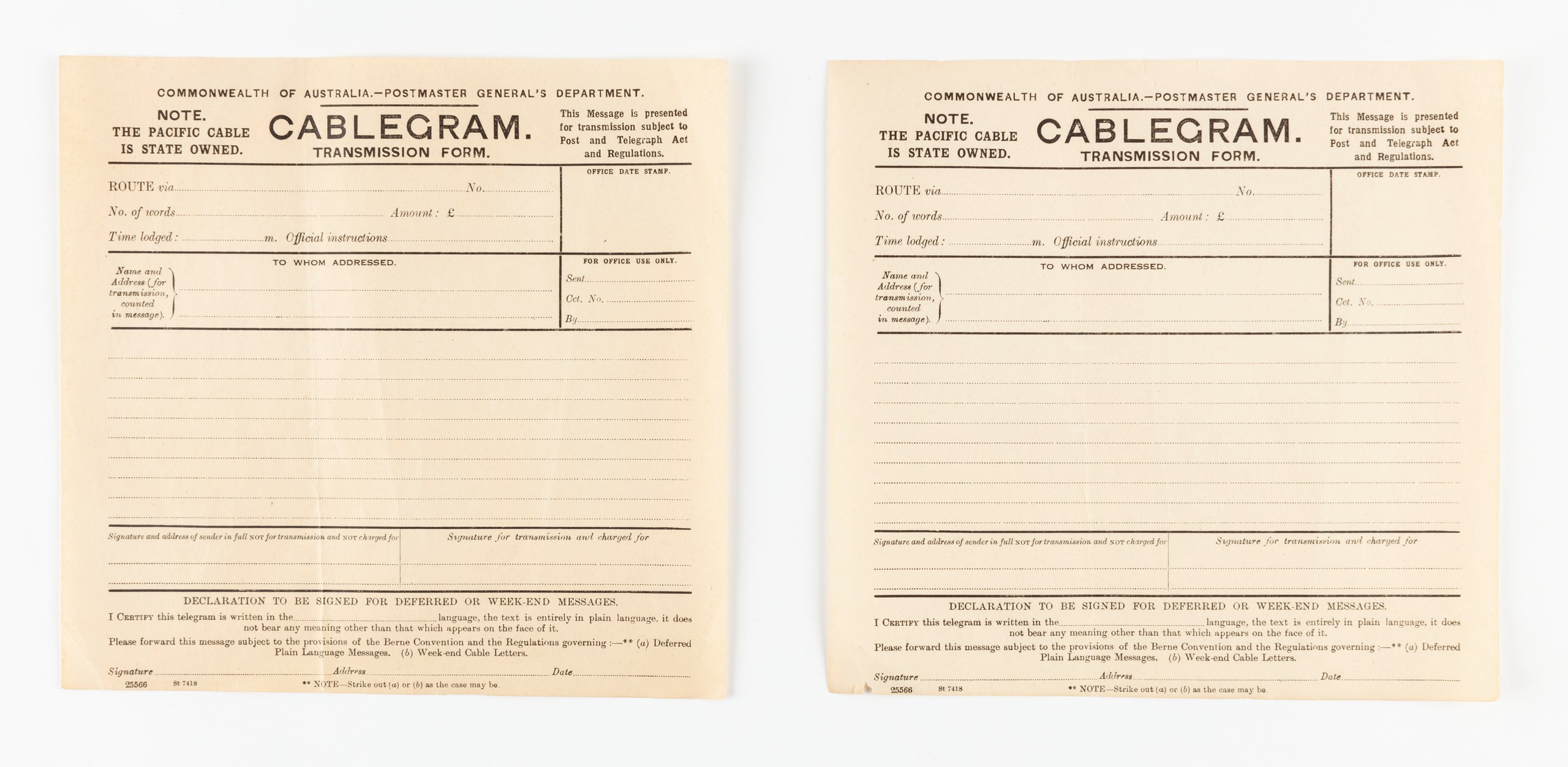 Telegram form by Australian Post Office