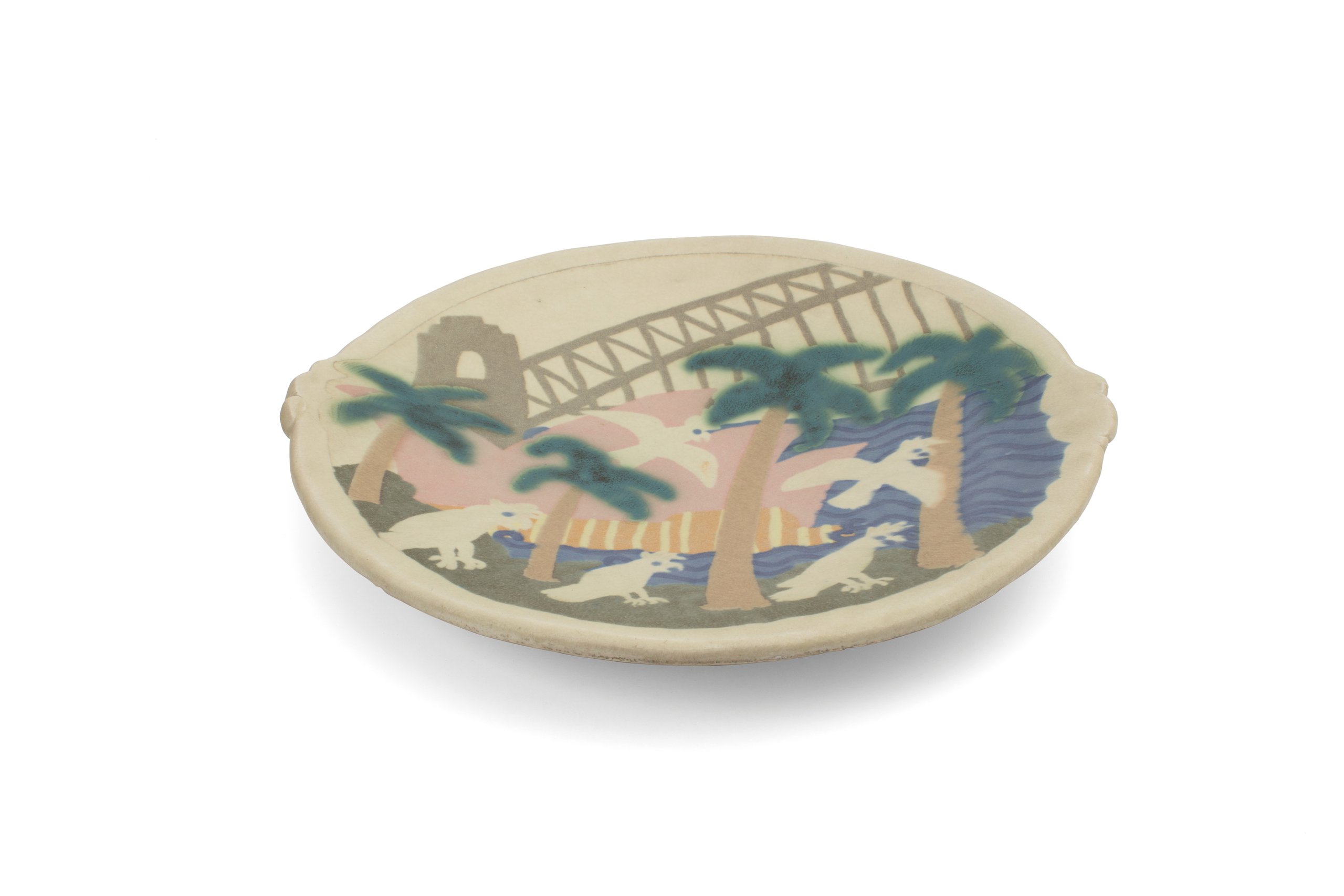 'Sydney Harbour and cockatoos' platter made by Sandra Taylor