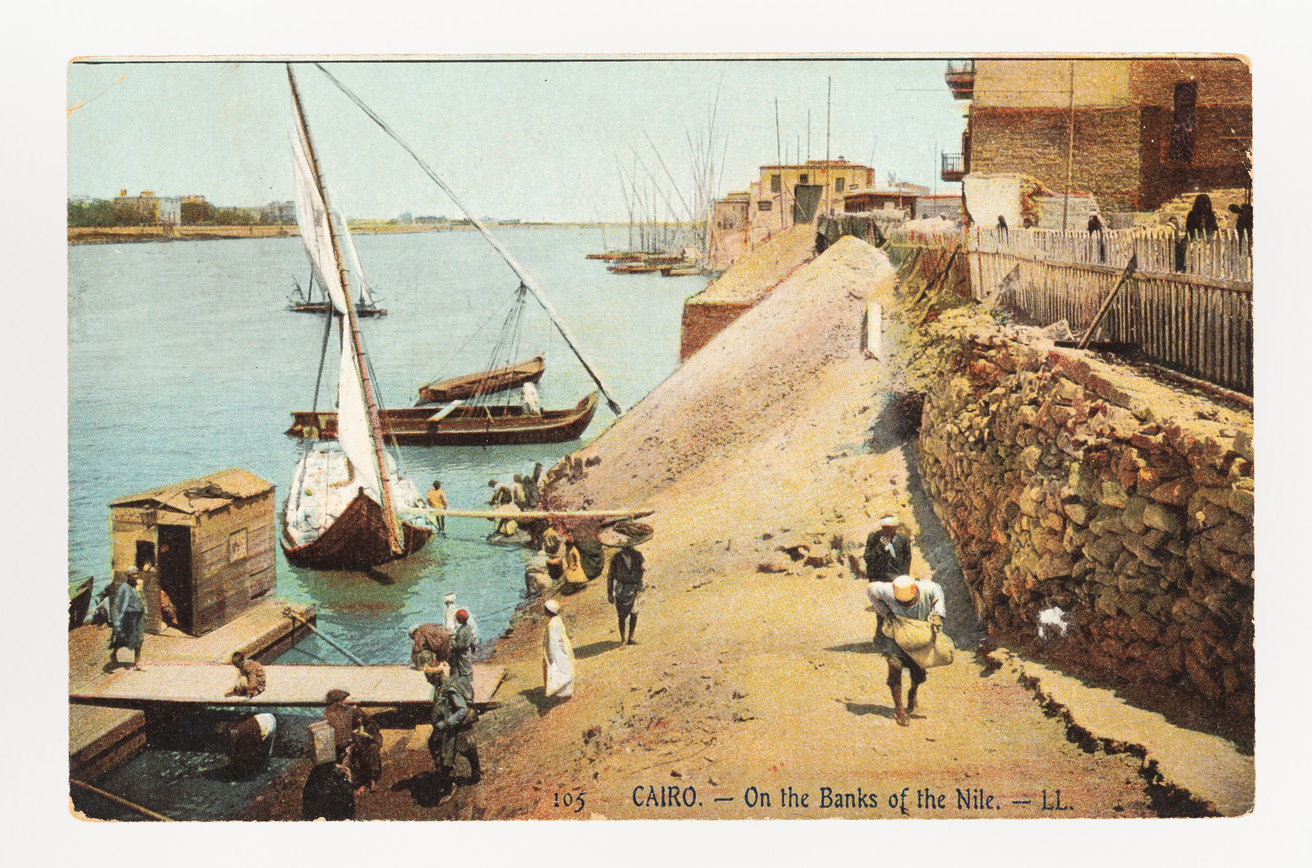 'Cairo - On the banks of the Nile' postcard used by Frederick Boddington
