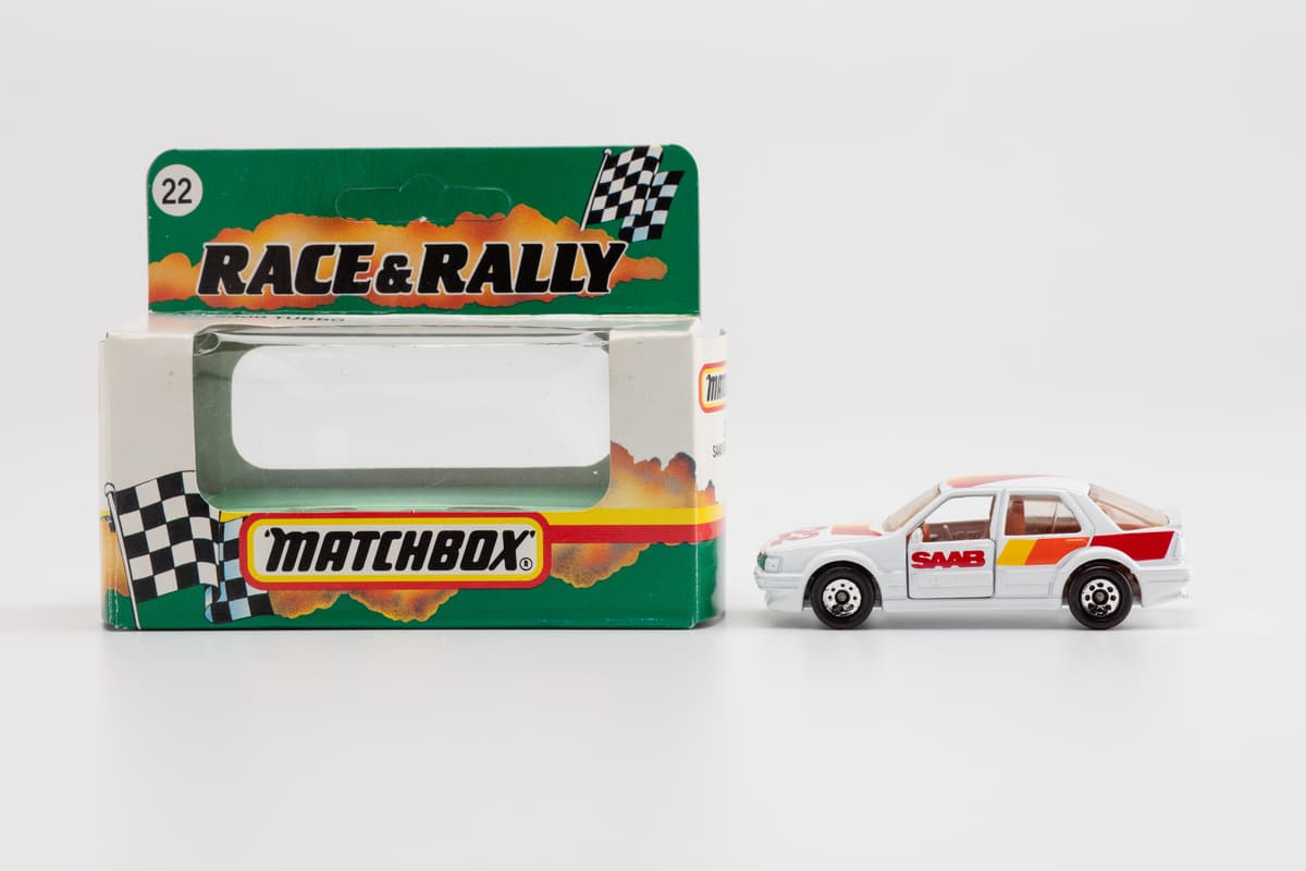 Powerhouse Collection Matchbox Saab 9000 Turbo toy car and packaging