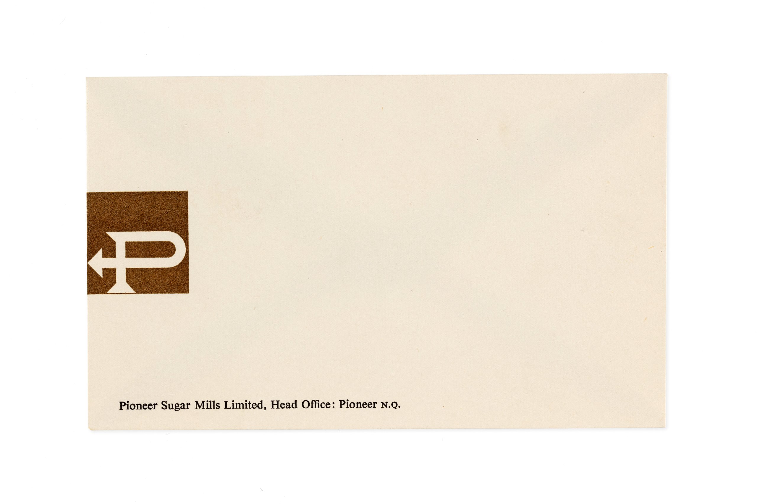 Pioneer Sugar Mills envelope designed by Alistair Morrison