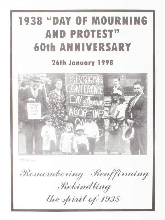 '1938 Day of mourning and protest' poster by Brenda Palma (nee Saunders)