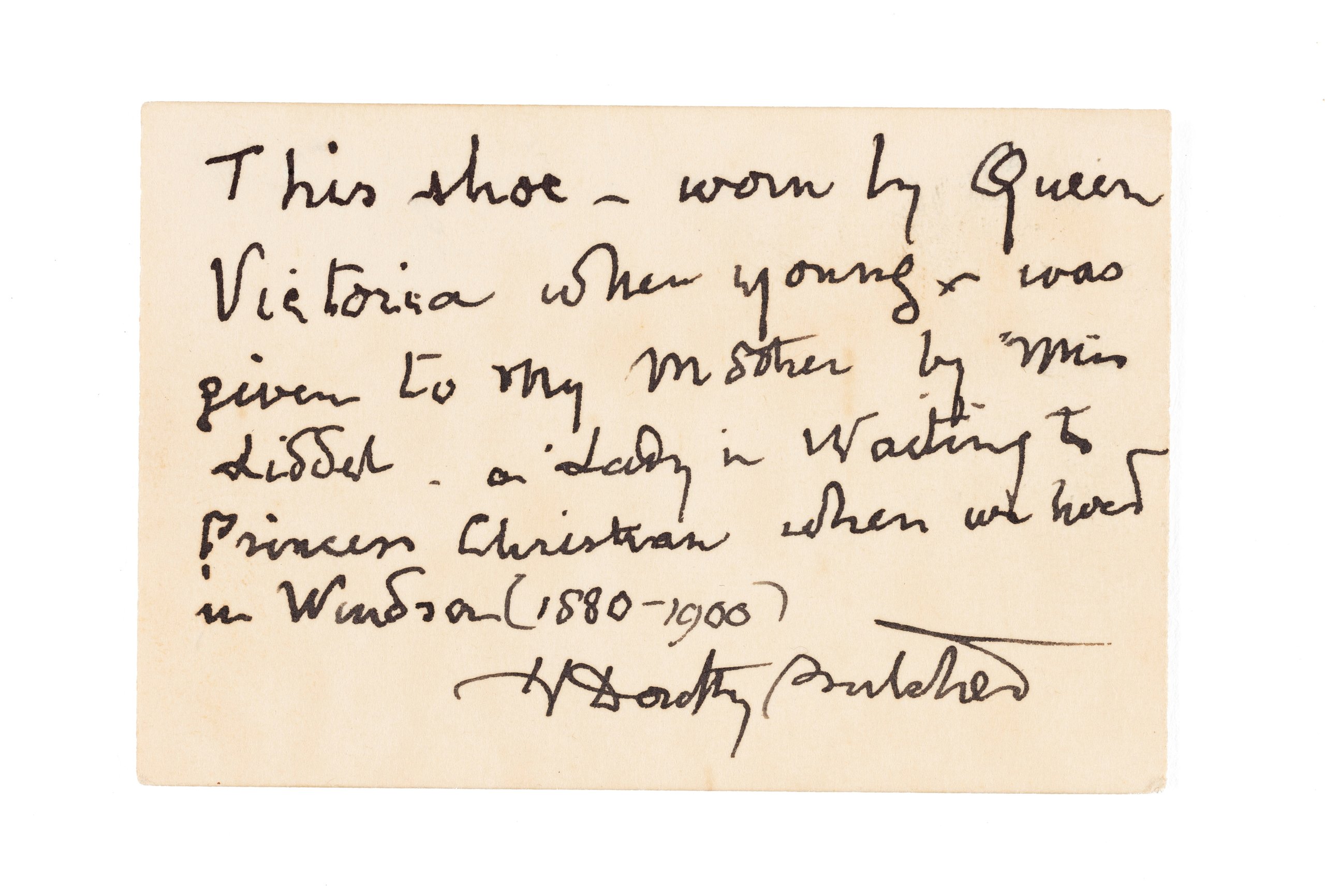 Calling card found inside shoes worn by Queen Victoria