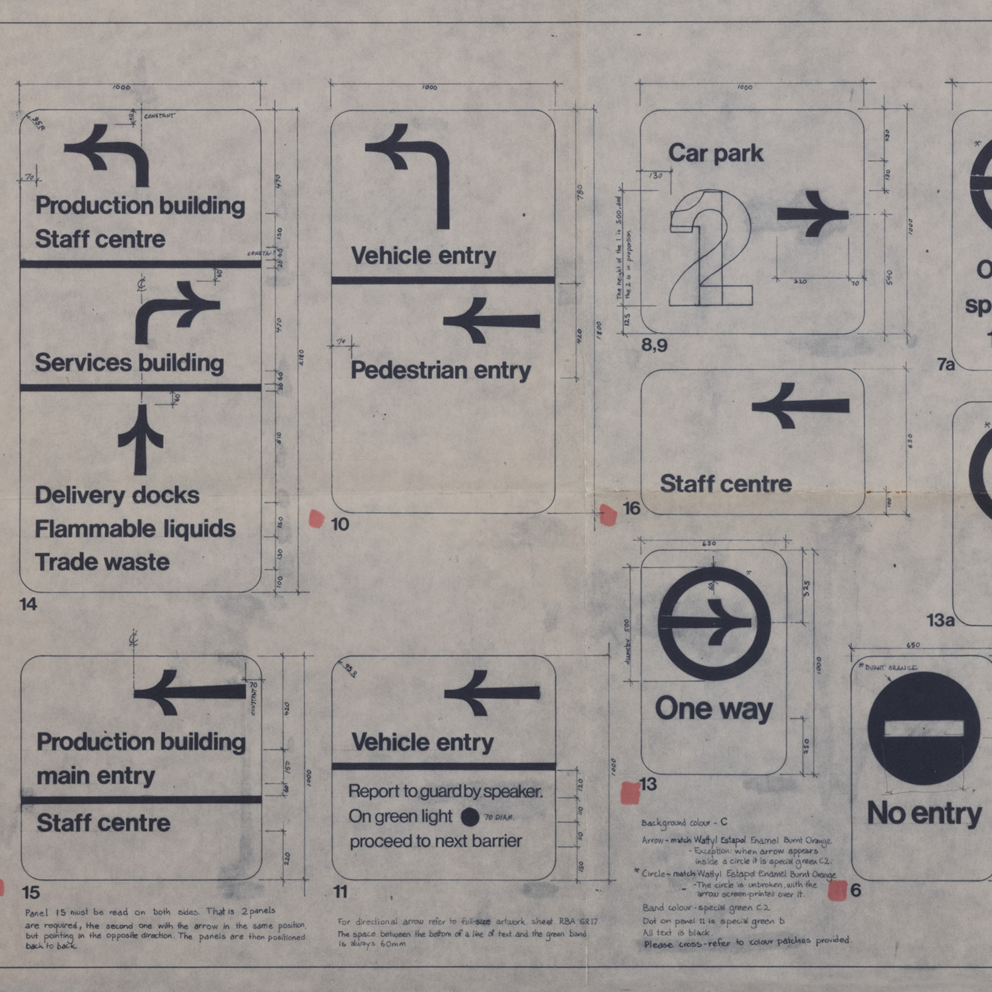 External directions signage dyeline for RBA designed by Gordon Andrews