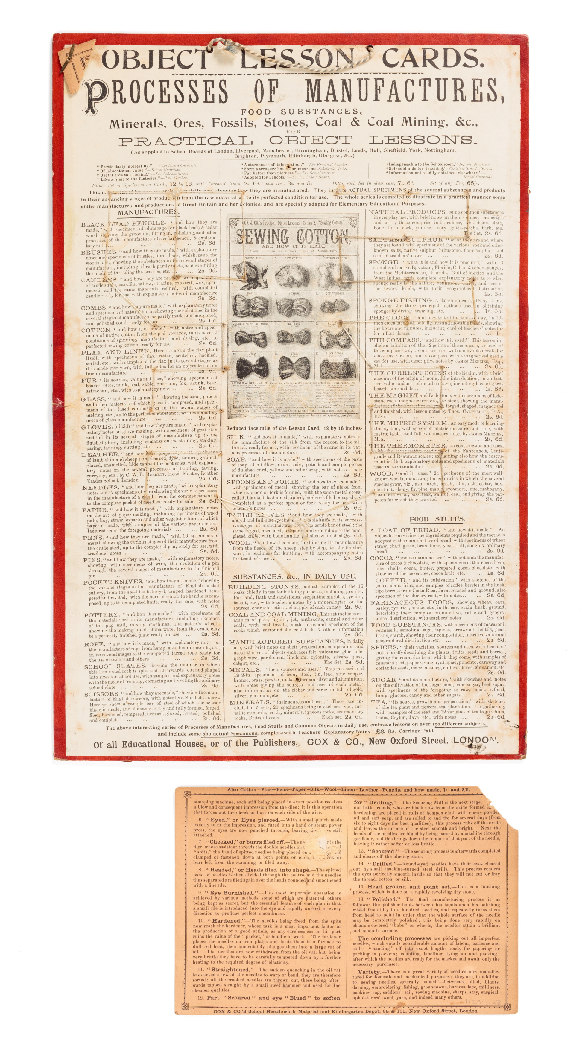 'Needle Making' object lesson cards by Cox & Co