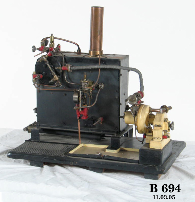 Model of a water tube boiler and marine steam turbine
