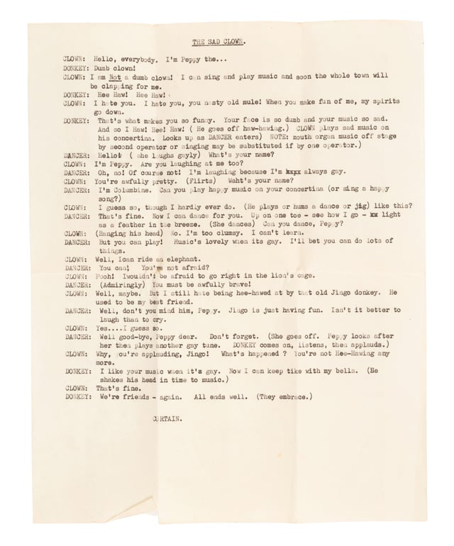 script for tiny clown guy