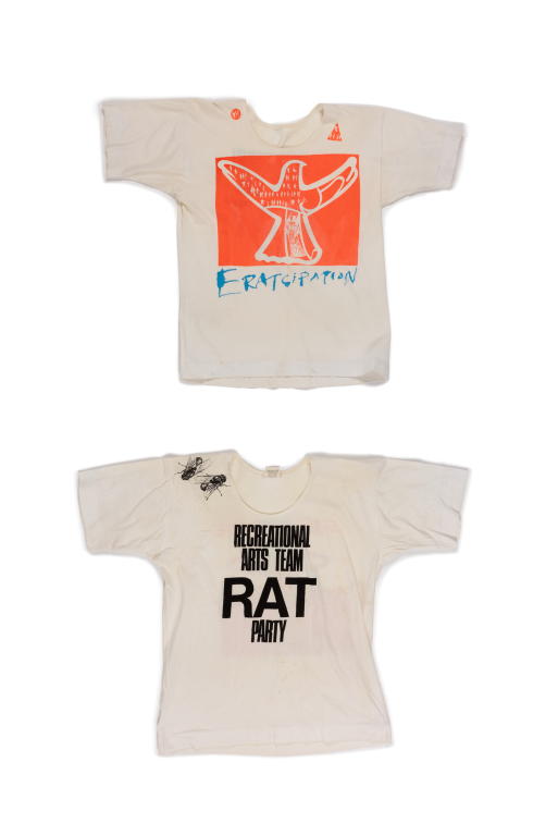 Collection of 'RAT party' t-shirts designed by Billy Yip