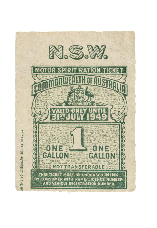 Petrol ration ticket issued in Australia