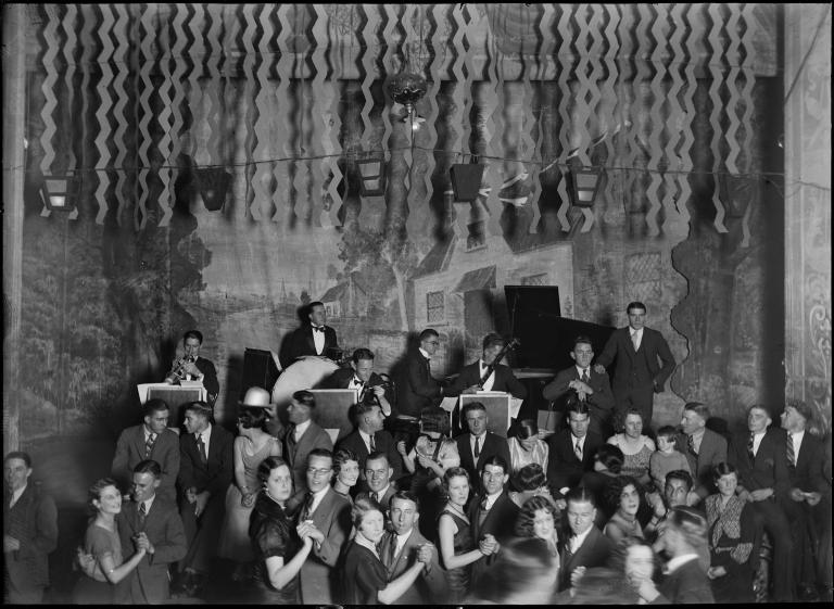 Glass plate negative of ball held at Mark Foys photographed by Tom Lennon