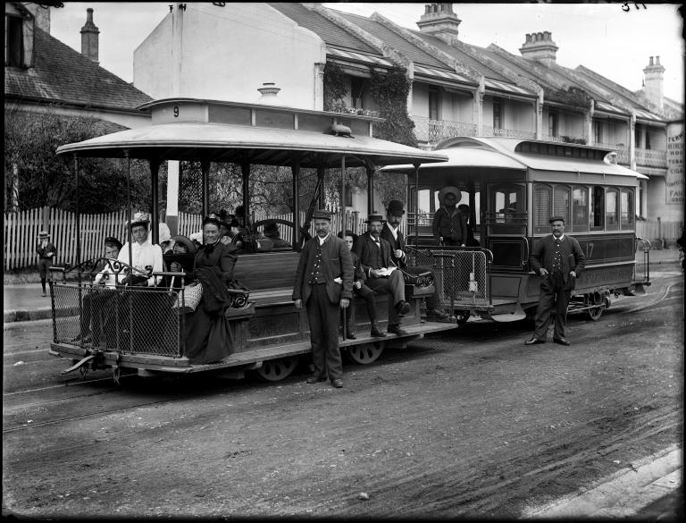 Glass plate negative of Sydney cable tram, Number 9 at St Leonards Park