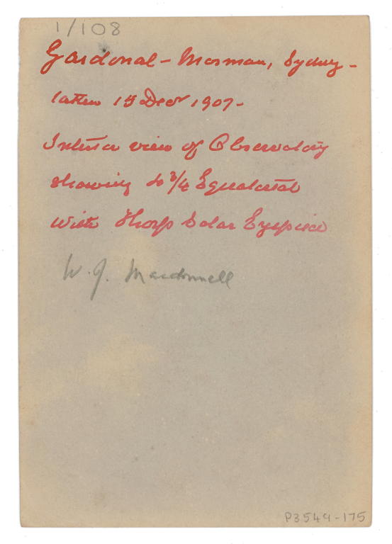 WJ Macdonnell at the Gardonal Observatory 1907