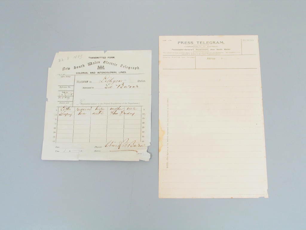 Telegram forms and stationery from Australian Post Office