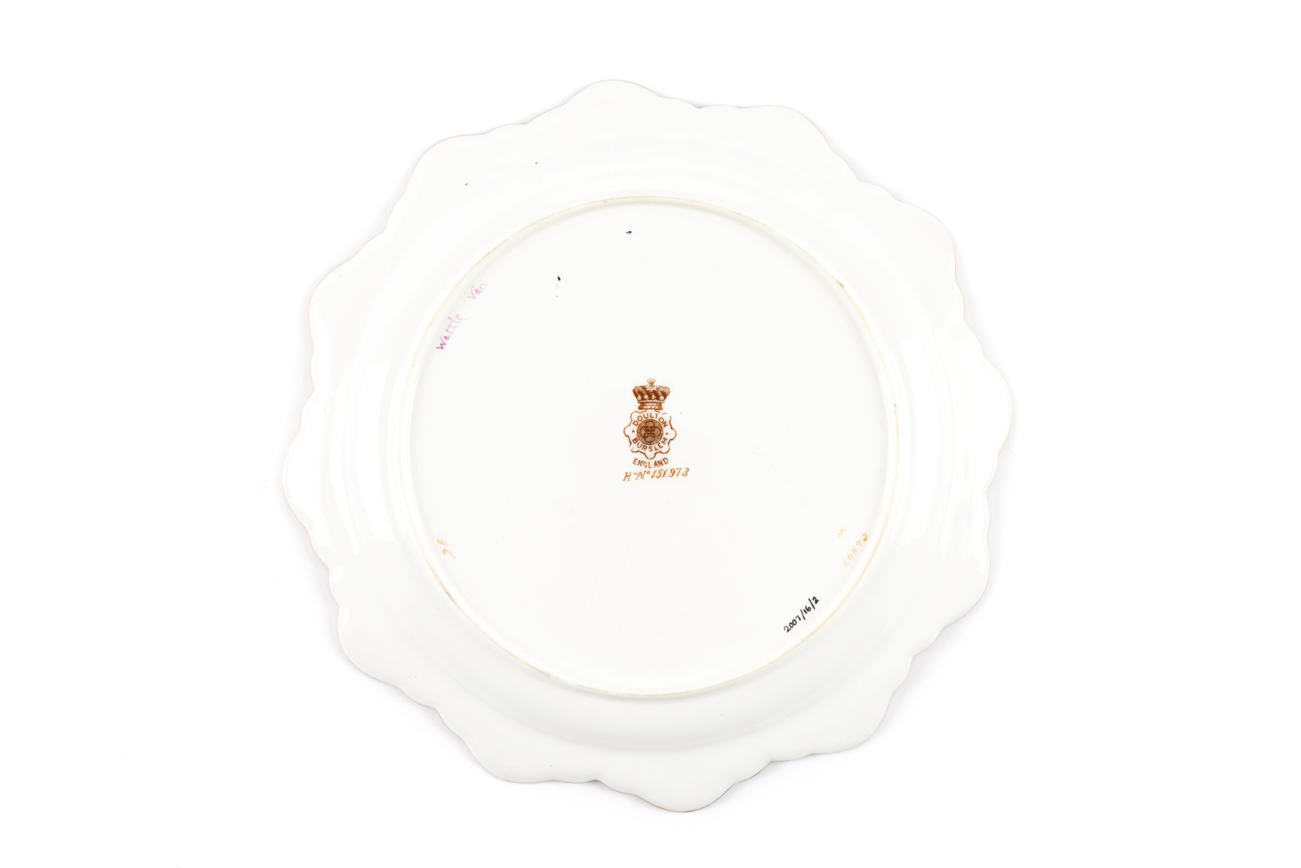 Doulton porcelain (bone china) plate painted by Louis Bilton with Australian wattle
