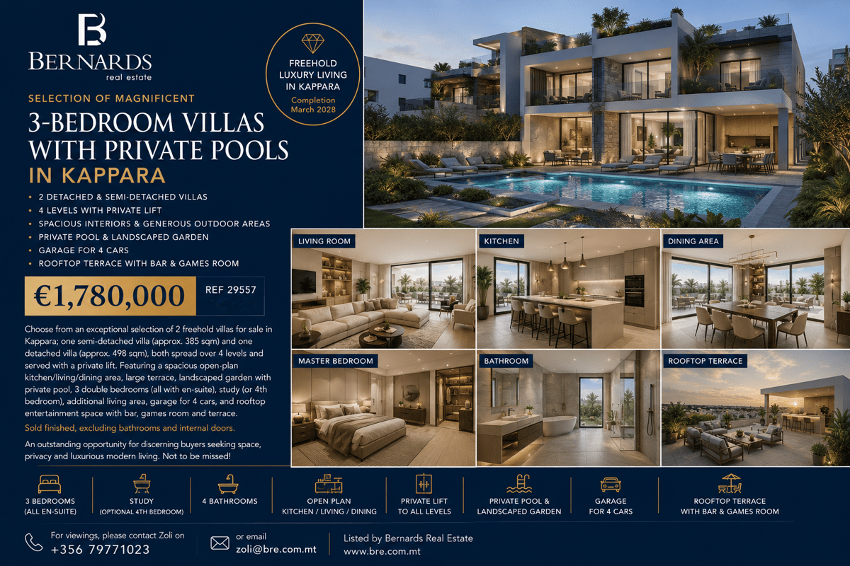 Selection of Magnificent Freehold 3-Bedroom Villas with Private Pools in Kappara