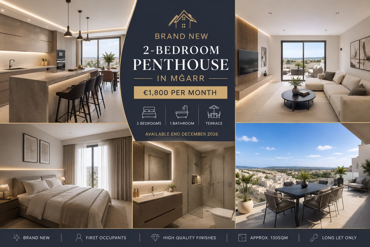 Stunning Brand-New 2-Bedroom Penthouse in Mġarr – €1,800/month