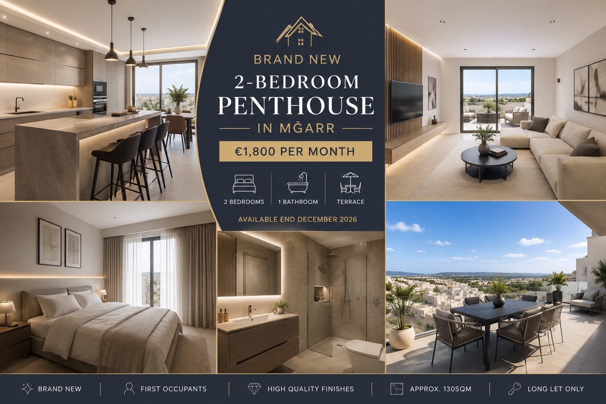 Stunning Brand-New 2-Bedroom Penthouse in Mġarr – €1,800/month
