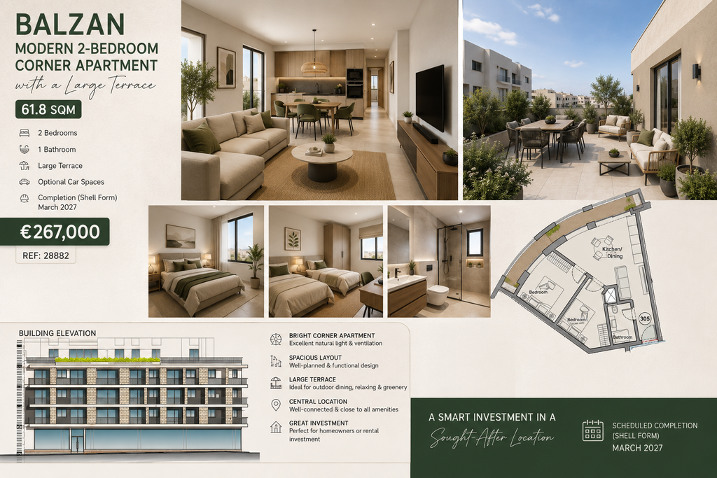 2 Bedroom Apartment for Sale in Balzan - €267,000