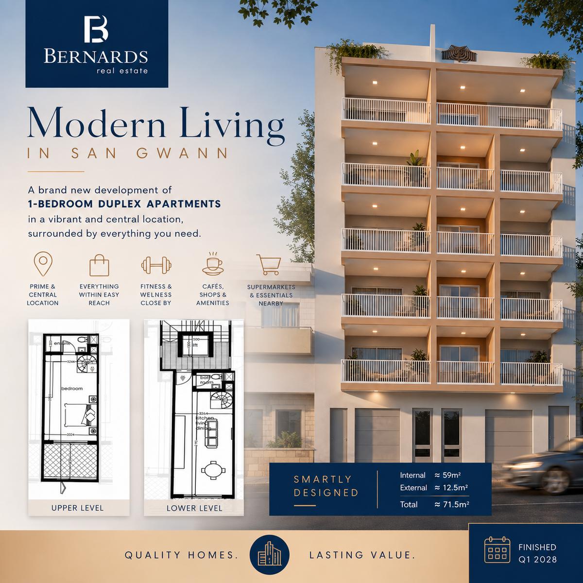 Brand-New 1-Bedroom Duplex Apartments with Modern Design in San Gwann