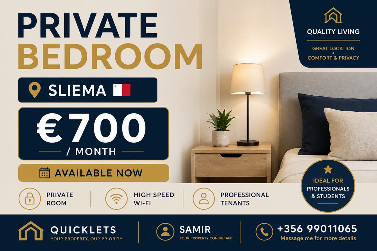 🛏️ PRIVATE BEDROOM FOR RENT — SLIEMA 🇲🇹