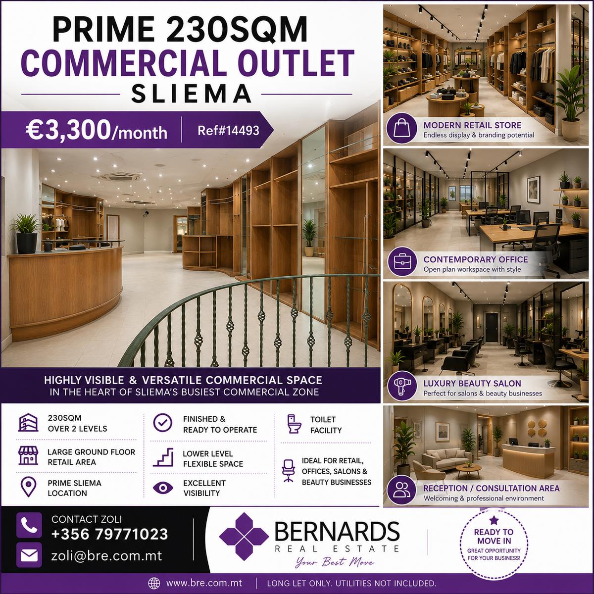 Prime 230sqm Commercial Outlet in Sliema