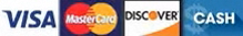 We accept Visa, Mastercard, Discover, Cash, and Personal Checks