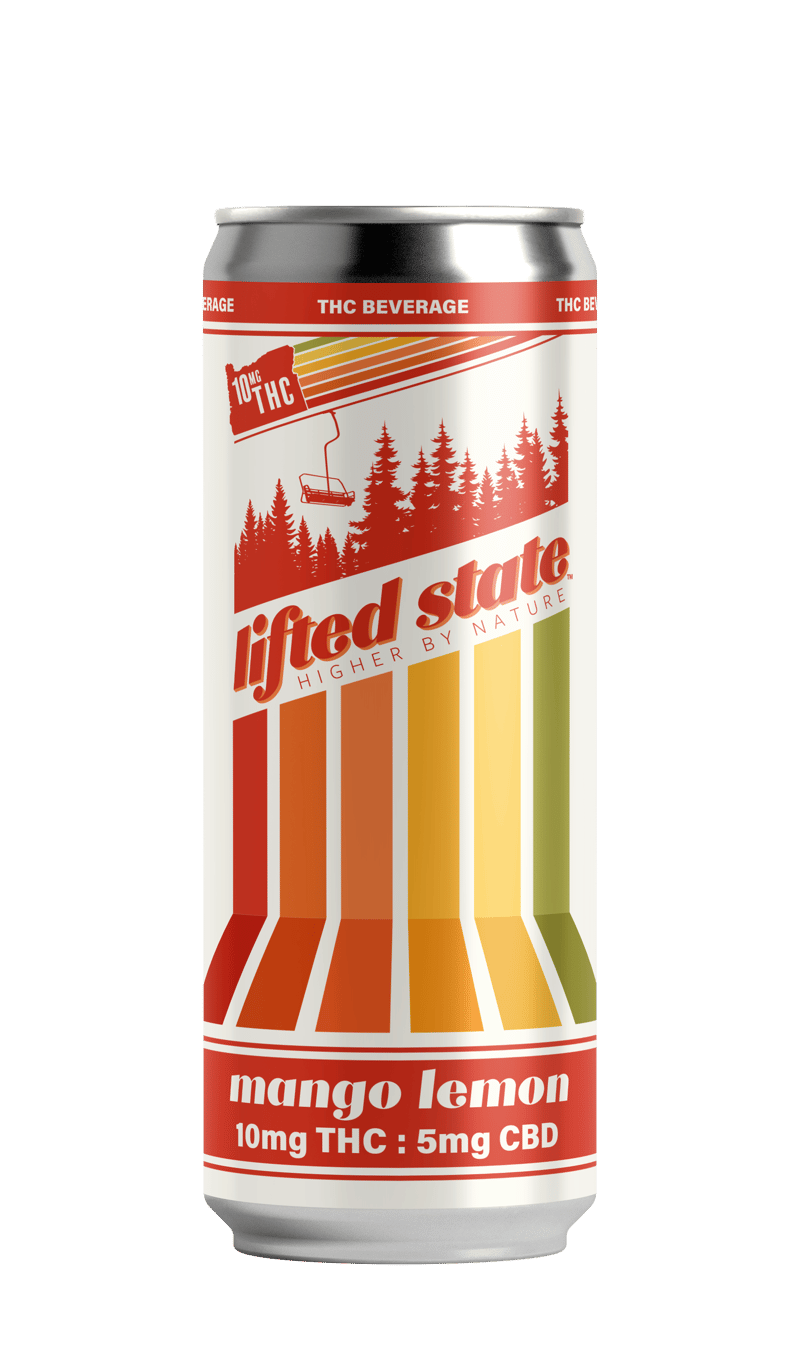 A sleek can of Lifted State Mango Lemon THC beverage