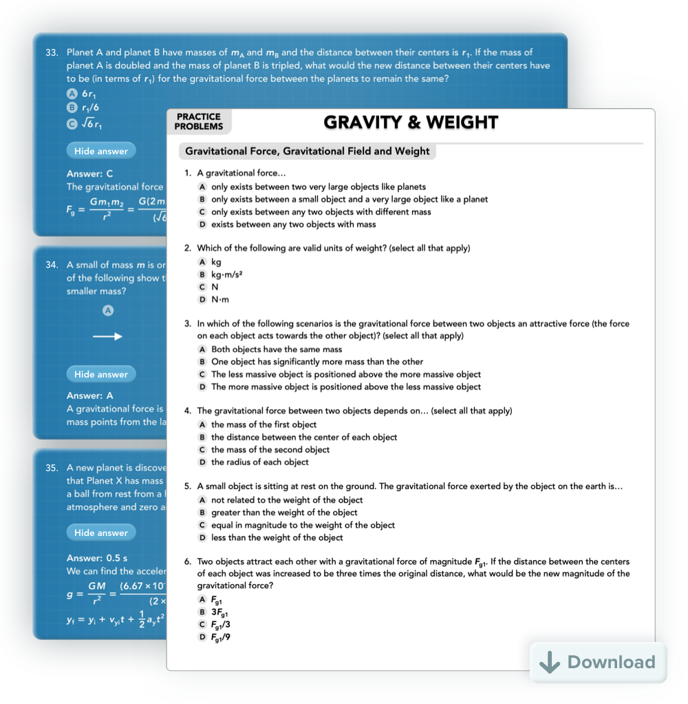 Practice problems about gravitational force
