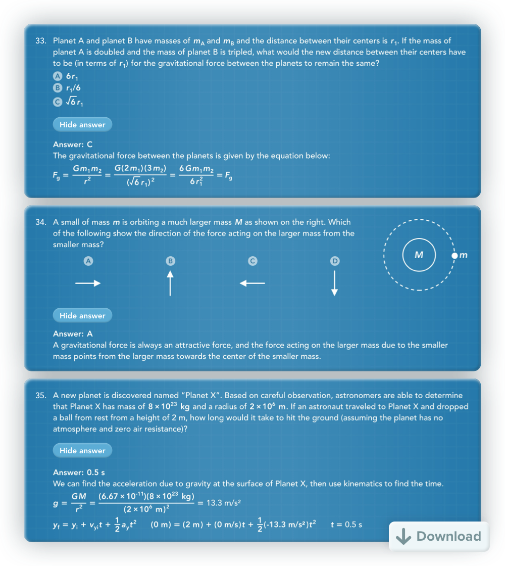 Practice problems about gravitational force