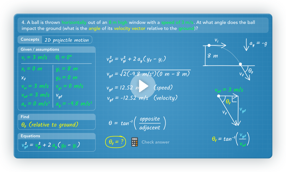 Video with example problems for projectile motion