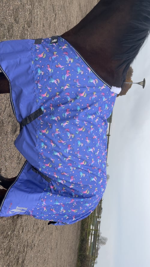 Blått täcke med enhörningar från HKM Sports