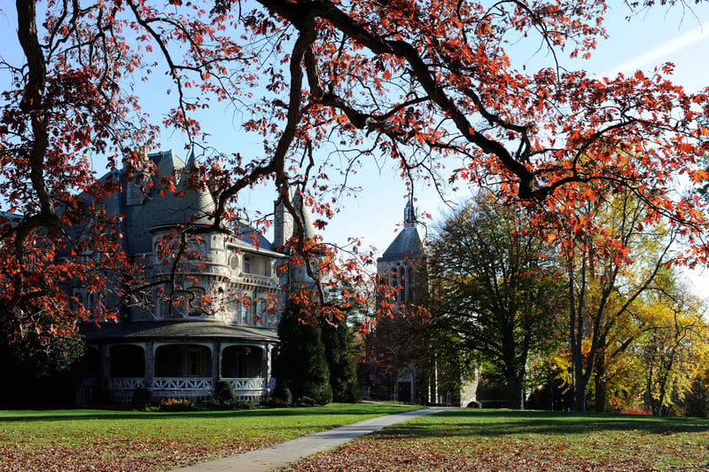 A historic building on the Rosemont College campus in the Philadelphia Main Line area during autumn.