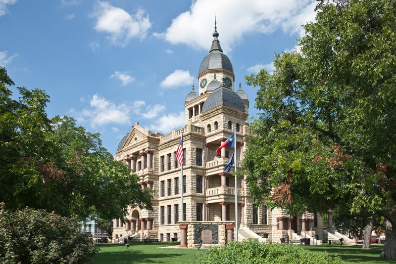 The Denton County Courthouse-on-the-Square in downtown Denton, Texas.