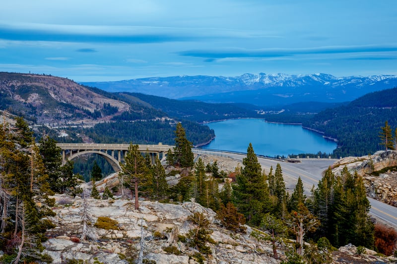 Donner Lake and Rainbow Bridge in the Sierra Nevada near Lake Tahoe, California.