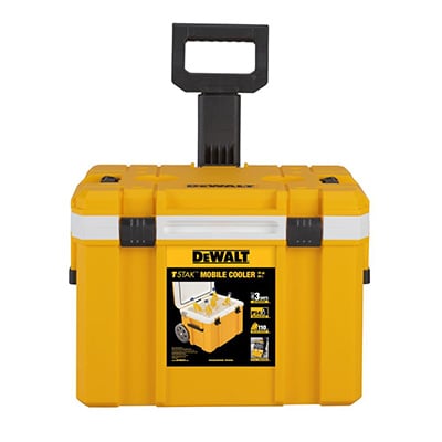 DEWALT Yellow rolling cooler with pull handle