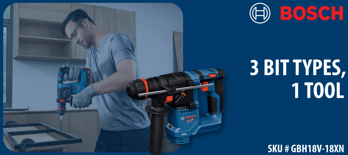 One Chuck, Three Bit Types: Meet the Bosch GBH18V-18X Rotary Hammer